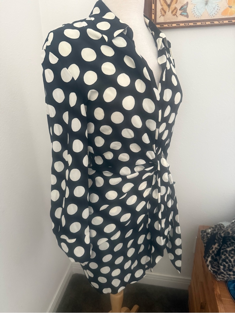 Zara Black and White Polka Dot Wrap Mini Dress - Picture 2 of 4